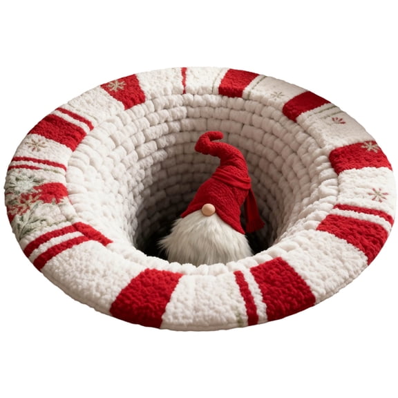 LLDYYDS Christmas 3D Optical Round Carpet Depth Pattern Santa Quilted Durable Fabric Home Party Decorative