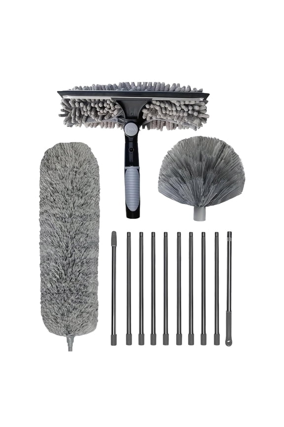 Dusters for Cleaning, Retractable Microfiber Gap Dust Cleaner with Extension Pole 30'' to 100'', Reusable Bendable Long Handle Feather Duster Kit