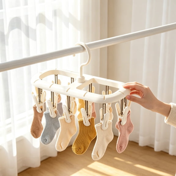 LLDYYDS Foldable Clip Hangers with Drying Clips, Underwear Hanger with Clips, Laundry Clip and Drying Hanger for Socks 26.4cmX12cm