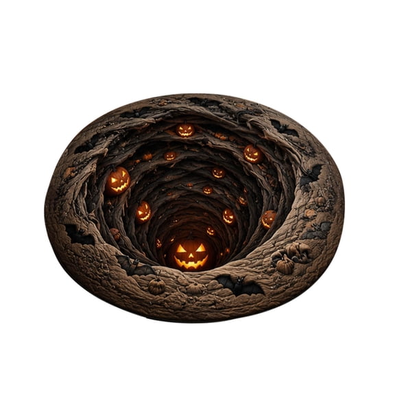 LLDYYDS Halloween 3D Illusion Vortex Round Rug, Spooky OpticalâIllusion Hole Floor Mat with Glowing JackâoâLantern & Bat Pattern, Nonâ Indoor Halloween Party Decor Carpet One Size