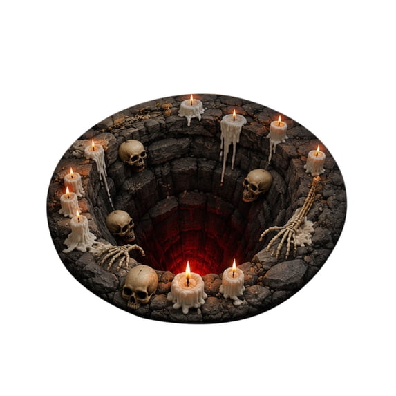 LLDYYDS Halloween 3D Illusion Vortex Round Rug, Spooky OpticalâIllusion Hole Floor Mat with Glowing JackâoâLantern & Bat Pattern, Nonâ Indoor Halloween Party Decor Carpet One Size