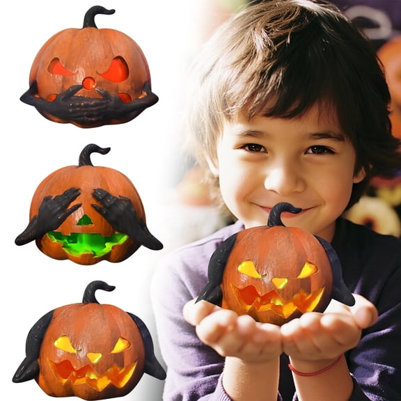LLDYYDS Halloween Pumpkin Figurine Set With LED Light For Indoor Mantel Shelf Home Autumn Holiday Display Glowing Resin Craft 3PCS