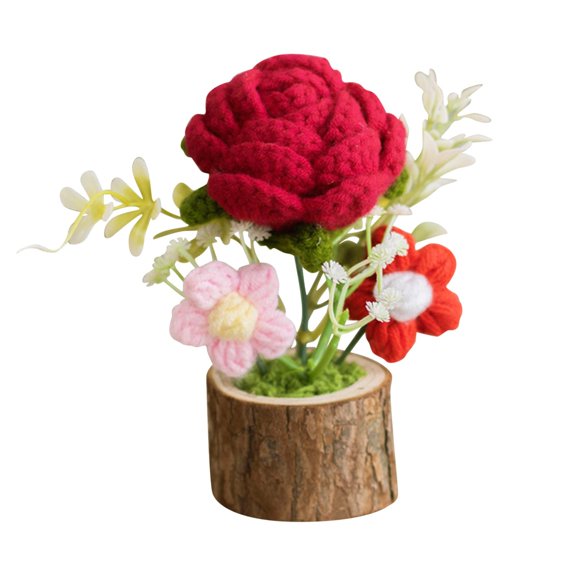LLDYYDS Hand Crochet Knitted Potted Rose Bouquet Creative Knitted Potted Plant mini Cute Home Desktop Decorations