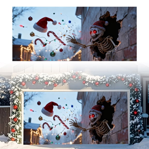 LLDYYDS Holiday Scene Garage Door Large 7x16 Foot Xmas Party Photo Prop Decoration Background Banner for Festive Events