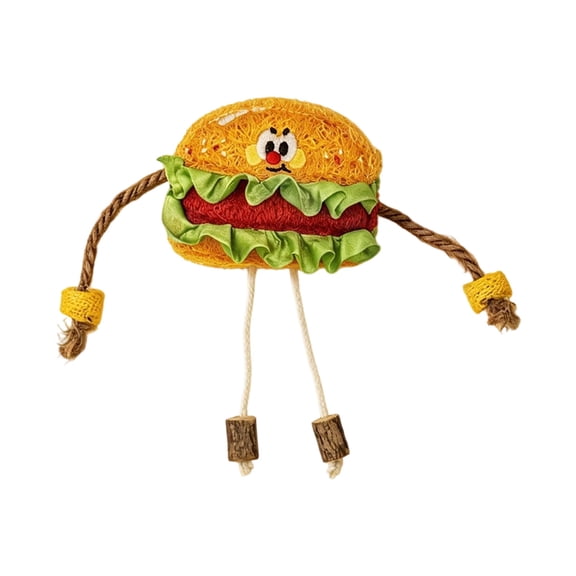 LLDYYDS Hot Dog Shaped Loofah Pet Chew Toy, Interactive Rope Teething Toy with Wooden Blocks, Boredom Relief Dental Cleaning Plaything for Cats Small Dogs 10X8CM