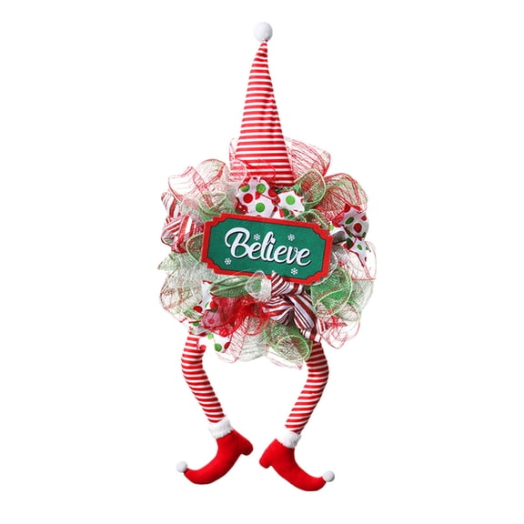LLDYYDS Illuminated Christmas Wreath for Front Door Decoration Festive Holiday Mesh Design with Hat and Legs