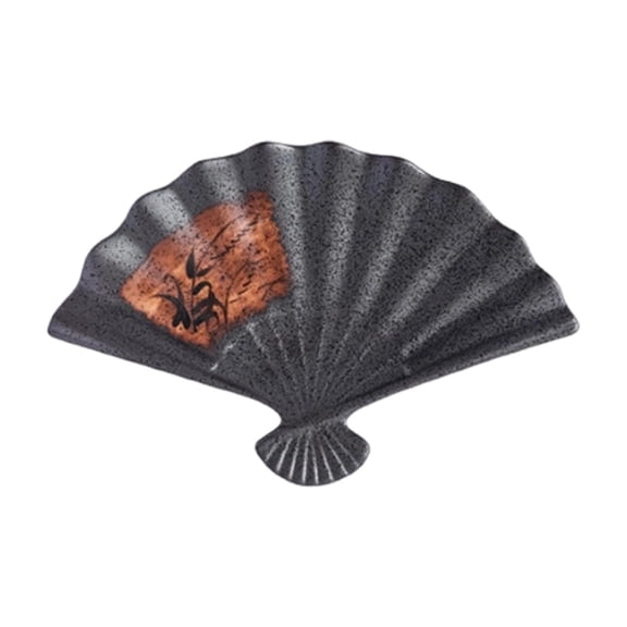 LLDYYDS Japanese Fan Shaped Ceramic Sushi Plate Black Speckled Porcelain Serving Platter with Vintage Bamboo Print Oriental Decorative Dish for Sashimi Appetizer Snack Home Restaurant Tableware