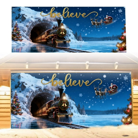 LLDYYDS Large 7x16 Ft Merry Christmas Santa Holiday Photography Background Garage Door Party Banner