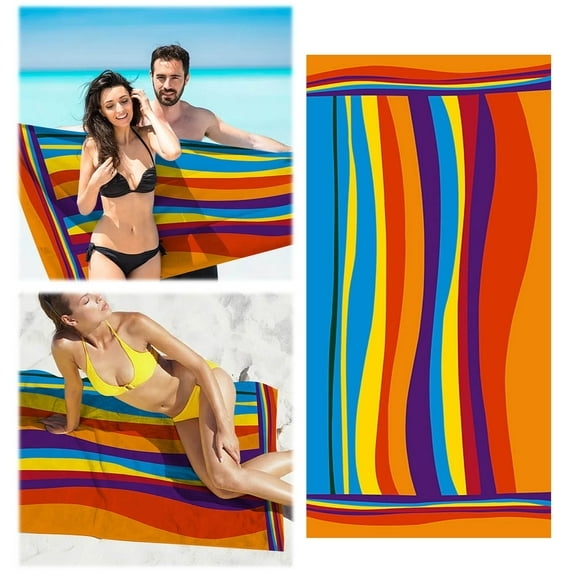 LLDYYDS Large Beach Towel Oversized - Cotton Velour 39 x 72 Inch Rainbow Striped Terry Pool Towel, Cabana Soft Swimming Towel for Adults Women Men