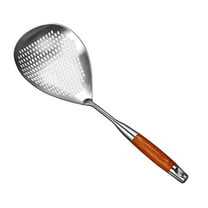 LLDYYDS Large Slotted Spoon with Long Wooden Handle - Lyveit 16 Inch Deep Frying Scoop with Hanging Holes, 304 Stainless Steel Fryer Skimmer Spoons for Kitchen Cooking Frying Draining