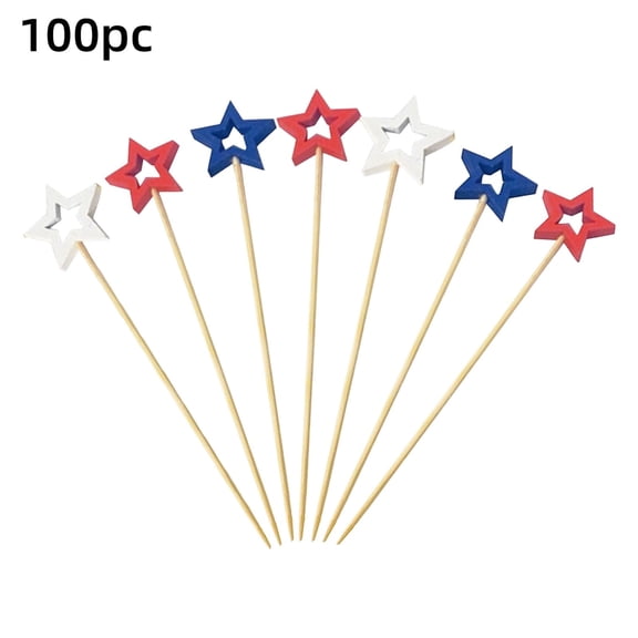 LLDYYDS Mixed Red Blue White Star Picks, 4.7 Inch Long Bamboo Fancy Toothpicks for Appetizers, Decorative Independence Day Party Food Drinks Garnish Fruit Skewer 12cm