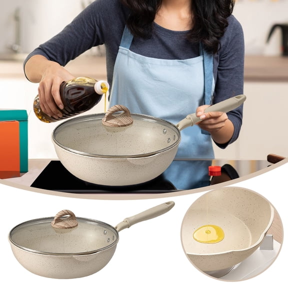 LLDYYDS Non Stick Frying Pan Skillet Nonstick Fry Pan with Glass Lid, Egg Pan Omelet Pans, Granite Cookware White Granite