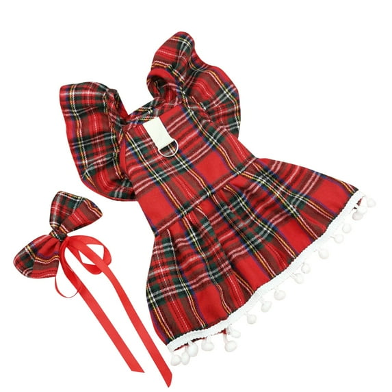 LLDYYDS Plaid Christmas Dog Dress with Big Bowtie Classic Puppy Clothes Holiday New Year Dog Outfit Pet