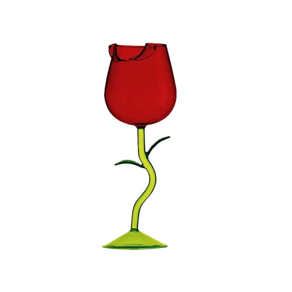 LLDYYDS Rose Glass Goblet Glasses Flower Drinkware Set of 2, Champagne Flutes Classy Red Glass