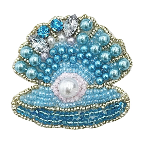 LLDYYDS Sea Shell Embroidery Patch Ocean Sew on Patches Beaded Rhinestone Applique Patch Beach Fabric Patch with Pearl for DIY Clothing Sewing Dress Hat Shoes Handbag 6x5 cm
