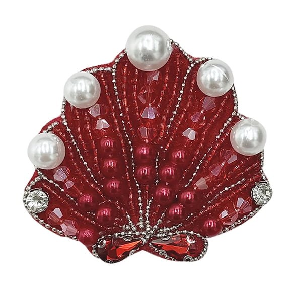 LLDYYDS Sea Shell Embroidery Patch Ocean Sew on Patches Beaded Rhinestone Applique Patch Beach Fabric Patch with Pearl for DIY Clothing Sewing Dress Hat Shoes Handbag 6x5 cm