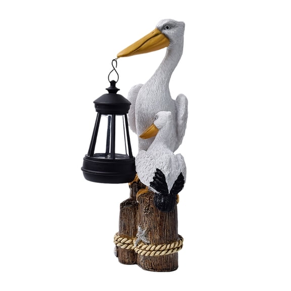 LLDYYDS Solar Animal Statues with Lantern Resin Seabird Pelican Figurine Standing on a Tree Stump with Solar LED Light, Mediterranean Style Sculptures
