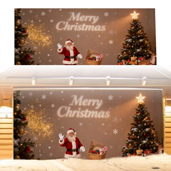 LLDYYDS The Merry Santa Christmas Photography Background Party Garage Door Banner for Festive Holiday Decorations and Celebrations