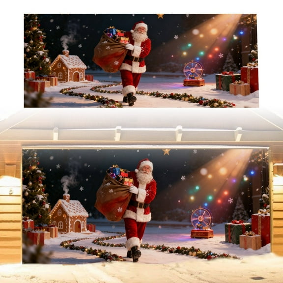 LLDYYDS The Merry Santa Christmas Photography Background Party Garage Door Banner for Festive Holiday Decorations and Celebrations