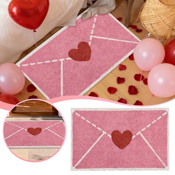 LLDYYDS Valentine's Day Envelope Red Heart Tufted Bath Mat 19"x 31" Absorbent Love Heart Rug Non Bath Rug Washable Front Door Mat