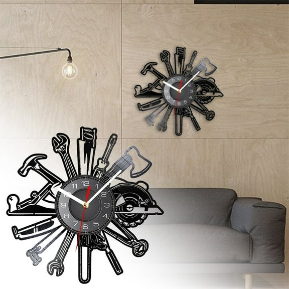 LLDYYDS Wall Clock Car Garage Tools Record Wall Clock Mechanic Service Car Wall Watch Repairing Tool Clock Repairman Gift Man Cave Room Decor