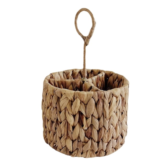 LLDYYDS Wicker Flatware Organizer, Kitchen Utensil Holder for Countertop, Silverware Caddy Natural Woven Flatware Caddy with 3 Compartments