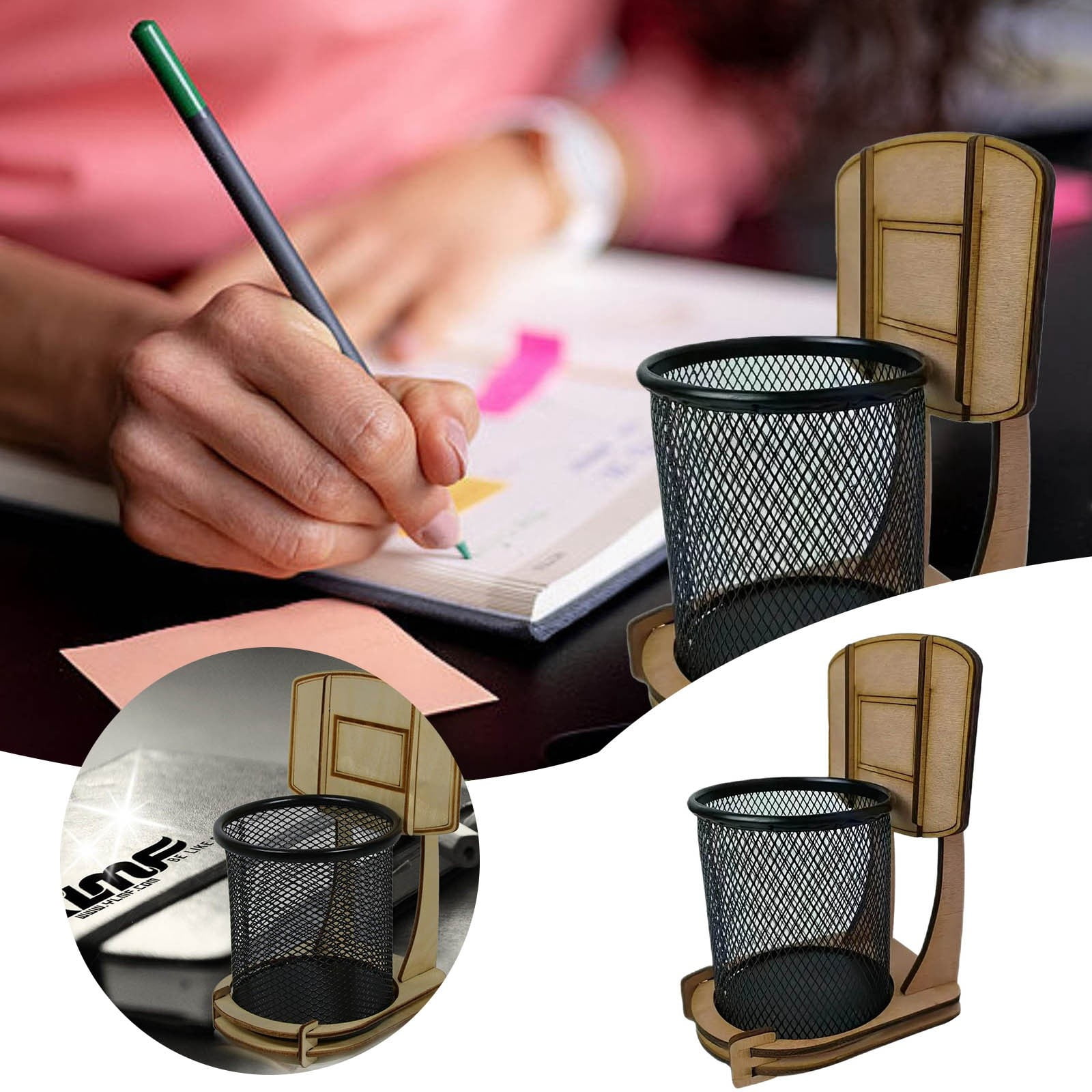 LLDYYDS Wooden Basketball Pen Holder Desk Supplies Basketball Pen