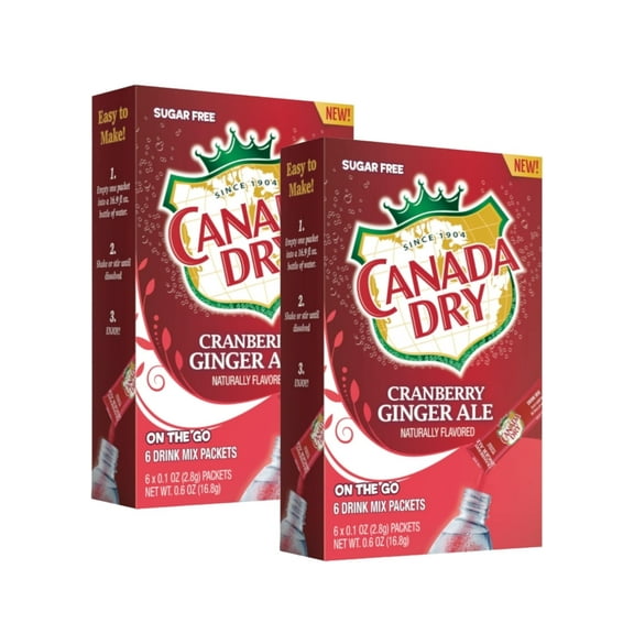 Canada Dry Powder Drink Mix Cranberry Ginger Ale , Sugar Free & Delicious Water Enhancer Easy to Prepare Powdered Beverages for Picnic Camping Outdoor Drinks 6ct Box, 2 Boxes-12 Sticks Total