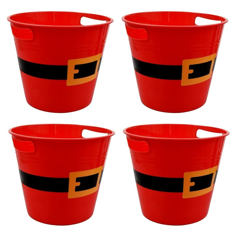 LLE Plastic Buckets with Handles, Red Santa Belt Round Basket,  Multi-Purpose Container Decorative Home Kitchen Candy Bars Vase Toy Baskets  for
