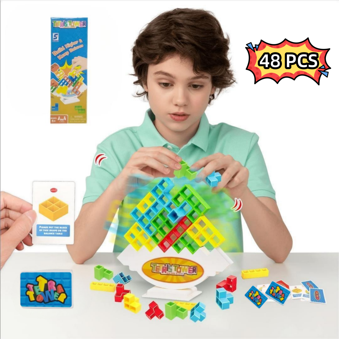 48Pcs Tetra Tower Balance Game Tetris Block Stacking Toys Fun