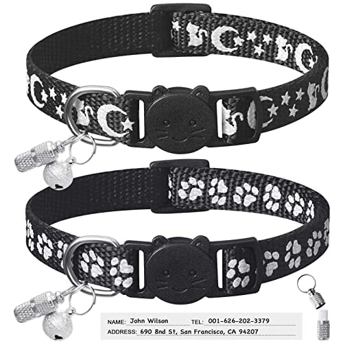 LLHK 2 Pack Breakaway Cat Collars & 2 Pcs Name Tags,Reflective Safety Kitten  Collar with Bell,for Girl Boy Male Cats,Adjustable 7''-12'', Personalized  ID Tag,Pet Supplies,Accessories 