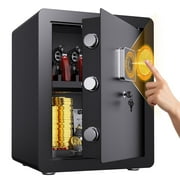 LLIIFFEE Waterproof and Fireproof Alloy Steel Digital Safe Box for Home ,Code Button Keypad+Fingerprint Unlock,Anti-Theft Safe for Document Money Valuable