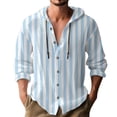 thumbnail image 1 of LLIMED Hooded Button Down Shirt Men Fashion Loose Trend Striped Button Drawstring Hoodie Long Sleeve Shirts with Hood, 1 of 6