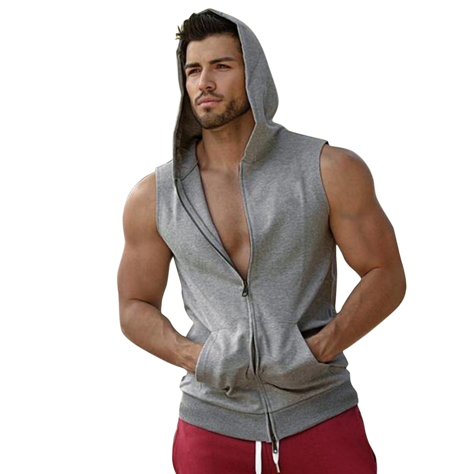 LLIMED Hooded Tank Top Men Slim Fit Zip-up Sleeveless Hoodie