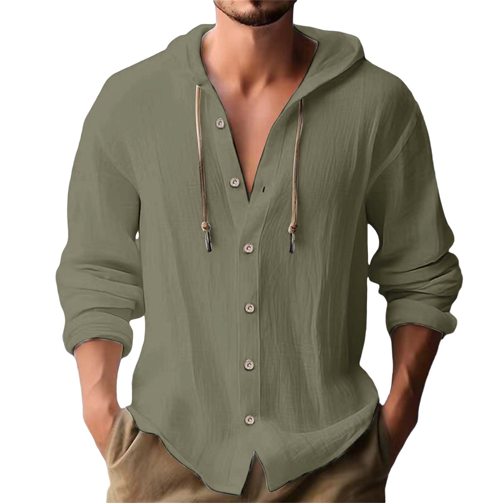 LLIMED Hoodie Button Up Shirts for Men Men S Buttons Long Sleeved Cotton Hoodie Men S Breathable Hooded Shirt