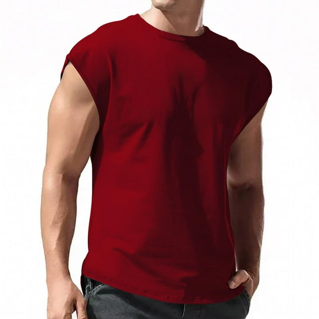 LLIMED Sleeveless Tshirt Men Cut Off Shirts Crewneck Workout Tank Tops