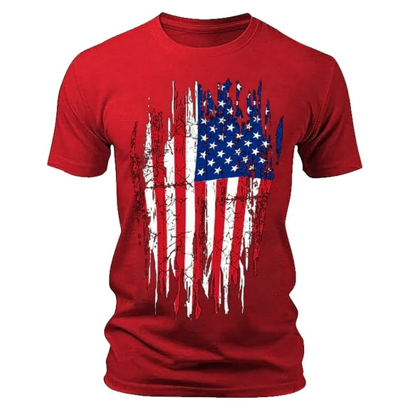 LLIMED Men Tee Shirts Graphic Red White Blue Star Stripes Patriotic T-Shirt Short Sleeve T-Shirt Independence Day Clothes Men