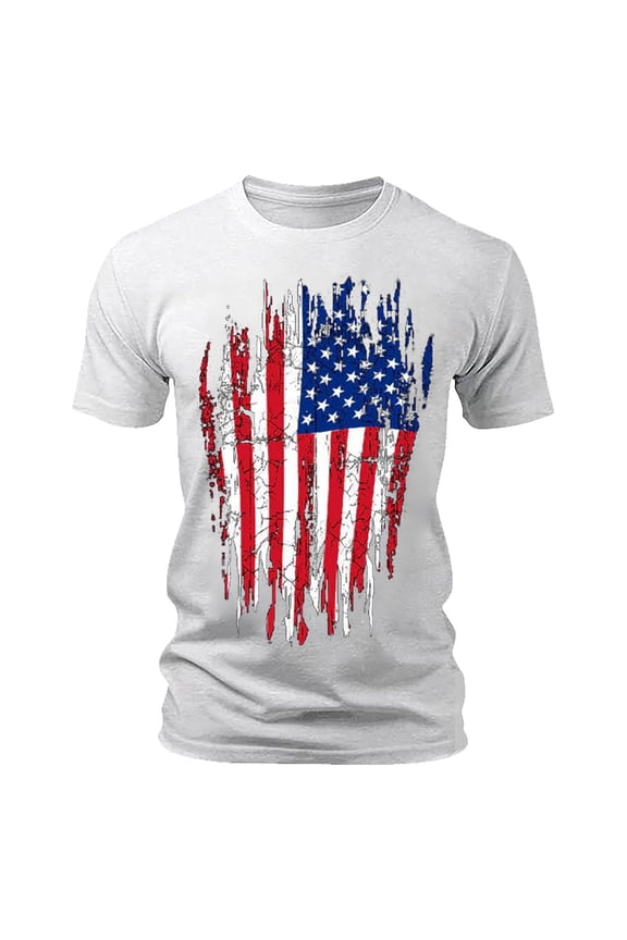 Men Tee Shirts Graphic Red White Blue Star Stripes Patriotic T-Shirt Short Sleeve T-Shirt Independence Day Clothes Men