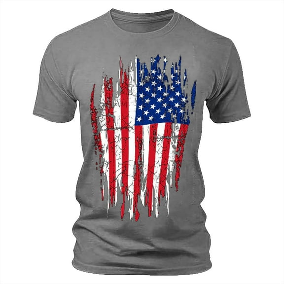 LLIMED Men Tee Shirts Graphic Red White Blue Star Stripes Patriotic T-Shirt Short Sleeve T-Shirt Independence Day Clothes Men
