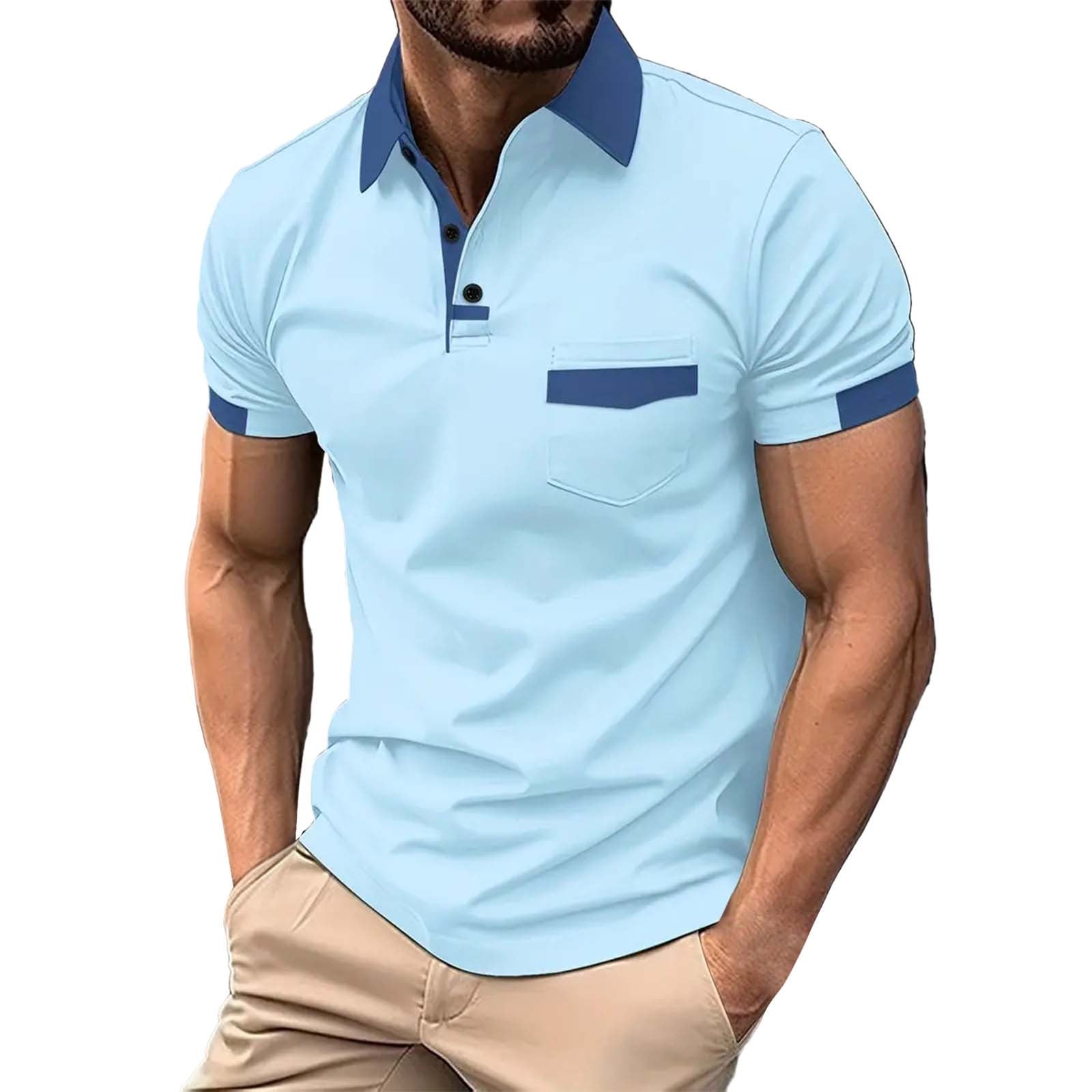 LLIMED Men's Casual Polo Shirts 3 Button Placket Tee Shirt Summer Tops ...