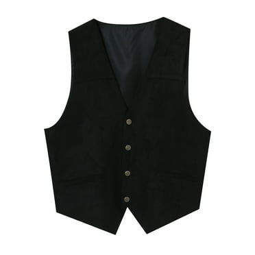 LLIMED Men's Suede Leather Vest Casual V Neck Button Down Waistcoat Slim Fit Western Cowboy Vest Sleeveless Jacket