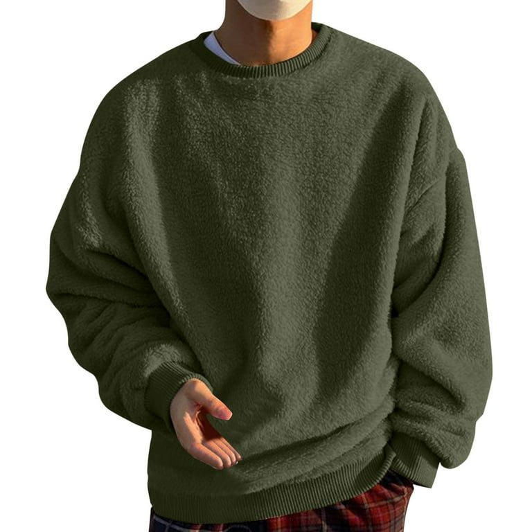 LLIMED Round Neck Sweatshirt Men Oversized Plush Sweatshirt Solid Color Long Sleeve Casual Loose Pullover Tops Walmart