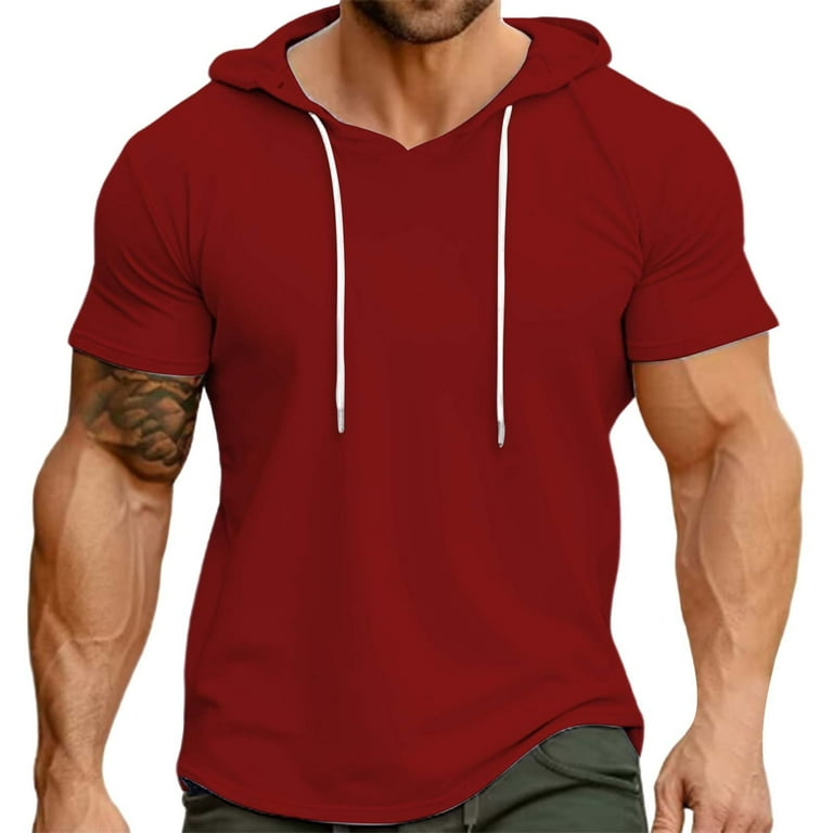 LLIMED Short Sleeve Hoodie Men Hooded T Shirt with Drawstring Solid Color Men s Sports Tops Pullover Workout Sweatshirt Walmart