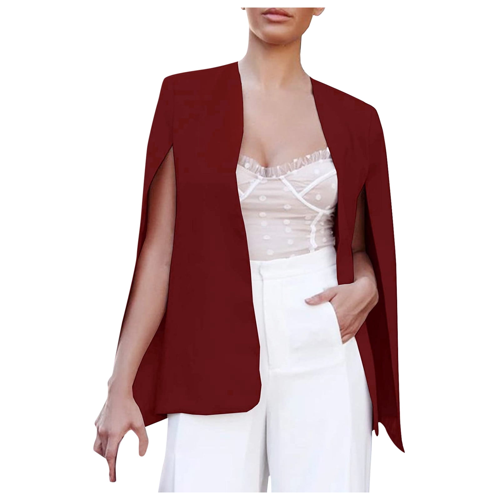 LLIMED Womens Cape Blazer Split Sleeve Open Front Casual Jacket Coat Workwear Women Loose Short Cloak Coat Cape Cardigan Jacket Trench Outwear Walmart