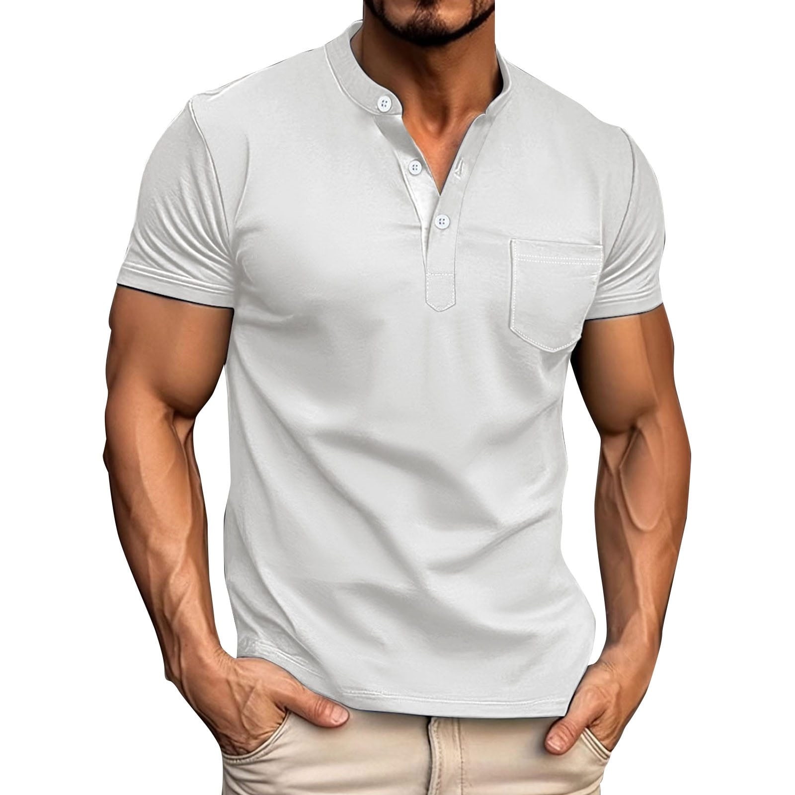 LLIMED Henley T Shirt Men Pockets Classic Fit Short Sleeve Button Tops ...