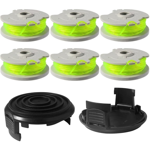 LLIOPLNE WA0014 Weed Eater Spool Replacements Compatible with Worx WG168 WG184 WG190 WG191 String Edger, 20ft 0.080 Inch Auto-Feed Trimmer Line Set – 6 Spools & 2 WA0037 Replacement Caps