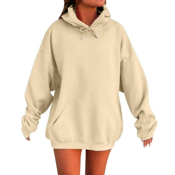 LLKIUHNMOPS 50% Off Clear! Womens Hooded Sweatshirt Womens Oversized Hoodies Winter Cotton Sweatshirts Pullover 2024 Fashion Tops Trendy Outfits Khaki XS