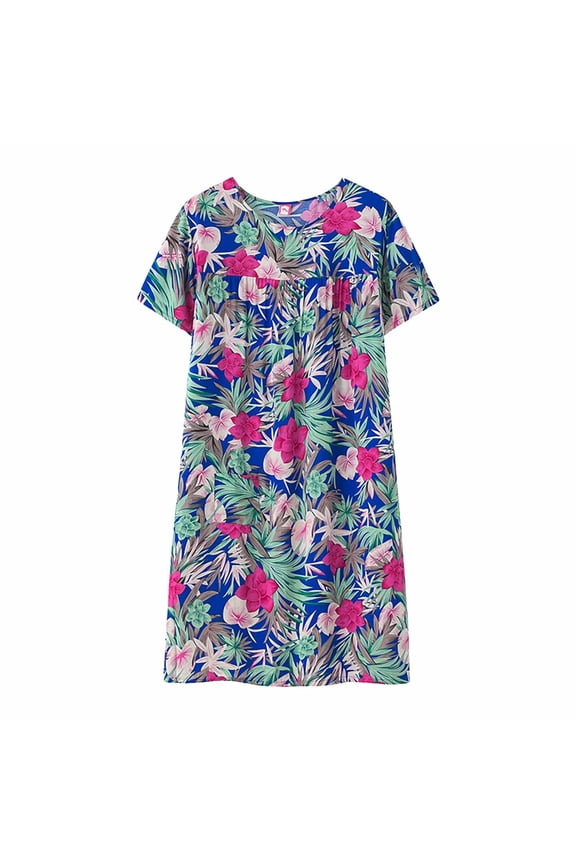 LLKIUHNMOPS Prime Women's Cotton Nightgown Sleepwear Short Sleeves Shirt Casual Print Sleepdress (Green,One Size)