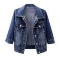 thumbnail image 1 of LLKIUHNMOPS Clearance Prime Womens 3/4 Sleeve Short Denim Jacket Plus Size, Basic Lapel Button Down Cropped Casual Jean Jackets Trucker Coats (Blue,XL), 1 of 4