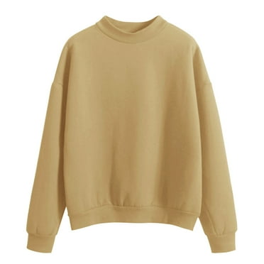 LLKIUHNMOPS Woman Solid Color Sweatshirts Oneck Custom Logo Knitted Pullovers Thick Autumn Winter Loose Plus Size Hoodies Womens (Khaki,S)